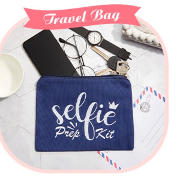 NWOT Blue Cosmetic Bag Fun Style Cute Saying-Selfie Prep Kit - Picture 8 of 13